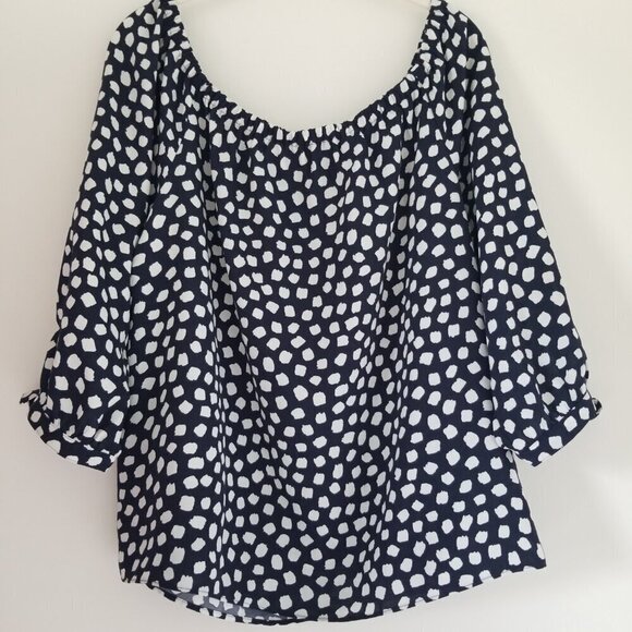 J. Crew Navy Blue Feminine Off Shoulder Tie Sleeve Blouse Top Artsy Polk Dot M - Picture 7 of 12